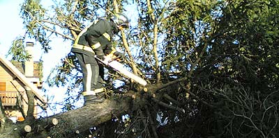 Un bombero corta un árbol caído (Comunidad de Madrid).