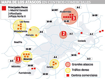 Zonas en las que los centros comerciales provocan atascos (Marta García).