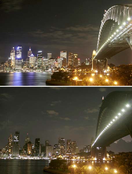 Instantánea de Sydney antes y durante el apagón