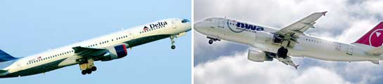 Un avión de la aerolínea Delta Air Lines y otro de Northwest Airlines. (EFE)