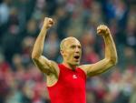 El jugador del Bayern M&uacute;nich Arjen Robben celebra una victoria.