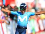 Nairo Quintana celebra su victoria de etapa en la Vuelta a Espa&ntilde;a.