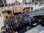 Los alcaldes recibidos por Torra en el Palau de la Generalitat.