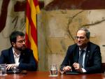El presidente de la Generalitat, Quim Torra, junto al vicepresident Pere Aragon&eacute;s, tras la decisi&oacute;n de la JEC de inhabilitar a Torra.