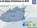 El mapa de la Zona de Bajas Emisiones de Barcelona.