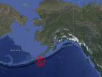 Localizaci&oacute;n del epicentro del terremoto registrado al sureste de las islas Aleutianas, en Alaska (EE UU).