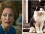 Gillian Anderson (Margaret Thatcher en 'The Crown') y el gato Humphrey.
