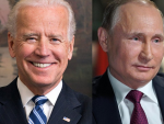 Montaje de fotos de Joe Biden y Vladimir Putin.