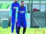 Leo Messi, en el entrenamiento de este martes del FC Barcelona.