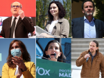 Los seis candidatos a presidir la Comunidad de Madrid, este domingo en actos electorales.