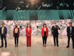 Los seis candidatos a la Presidencia de la Comunidad de Madrid, antes de comenzar el debate en Telemadrid.