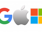 Logos de Google, Apple y Microsoft.