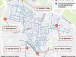 Calles afectadas por las restricciones a la circulación de la APR de Ciutat Vella.