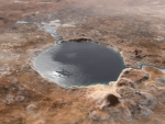 Recreación de cómo se vería el cráter Jezero de Marte en el pasado.