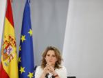 La vicepresidenta tercera del Gobierno, Teresa Ribera, en la rueda de prensa posterior al Consejo de Ministros.