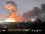 Imagen de la explosi&oacute;n en un dep&oacute;sito de municiones, en los alrededores de Kiev, tras un ataque ruso.