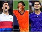Novak Djokovic, Rafa Nadal y Carlos Alcaraz.