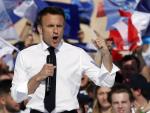 El presidente saliente de Francia y candidato a la reelecci&oacute;n, Emmanuel Macron, en un acto de campa&ntilde;a en Marsella.