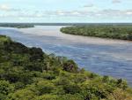 Vista a&eacute;rea de la selva amaz&oacute;nica y el r&iacute;o Amazonas, a su paso por Brasil.