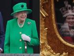 Combo de im&aacute;genes de la reina Isabel II de Inglaterra durante el cierre del Jubileo de Platino, y convertida en holograma durante un paseo en carroza.