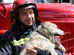 Un bombero ucraniano colaborando en un rescate de Zoopatrul Ukraine.