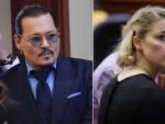 Los actores Johnny Depp y Amber Heard, en dos momentos durante el juicio.
