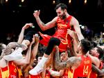 Los jugadores espa&ntilde;oles celebran el pase a la final del Eurobasket 2022.