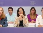 La direcci&oacute;n de Podemos y, en primer plano, sus n&uacute;meros uno, dos y tres: Ione Belarra, Irene Montero y Lilith Verstrynge.