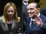 La l&iacute;der de Hermanos de Italia, Giorgia Meloni, y el ex primer ministro italiano, Silvio Berlusconi.