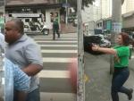Carla Zambelli, diputada del partido de Jair Bolsonaro, persigue a punta de pistola a un periodista por las calles de Sao Paulo.