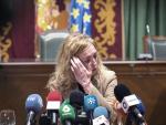 La alcaldesa de Maracena (Granada), Berta Linares (PSOE), durante la rueda de prensa ofrecida este mi&eacute;rcoles.