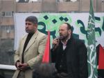 Ali Barakeh, representante de Ham&aacute;s en Siria, durante una manifestaci&oacute;n pro Palestina previa a su encuentro con los medios.