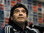 Diego Maradona, en una rueda de prensa en Argentina.