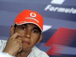 Lewis Hamilton durante una rueda de prensa en Malasia.