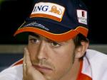 El piloto espa&ntilde;ol Fernando Alonso, durante la rueda de prensa ofrecida esta tarde en Montmel&oacute;.