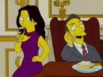 Carla Bruni y Nicolas Sarkozy durante su aparici&oacute;n en 'Los Simpsons'.