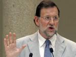 El presidente del PP, Mariano Rajoy, durante su Intervenci&oacute;n en el acto popular con alcaldes de Galicia que se ha celebrado en Santiago de Compostela.