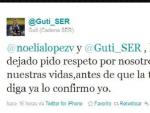 Mensaje de Guti en Twitter en el que confirma su ruptura con la modelo Noelia L&oacute;pez.