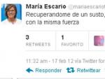 Mensaje de Mar&iacute;a Escario en su perfil de Twitter.