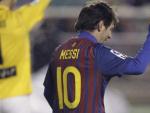 Leo Messi celebra un gol ante el Rayo Vallecano.