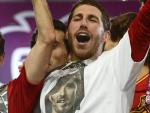 Sergio Ramos, con la camiseta que recuerda a Antonio Puerta.