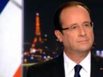Momento de la entrevista concedida a Fran&ccedil;ois Hollande en el canal franc&eacute;s TF1. Es la primera entrevista televisada desde que Hollande lleg&oacute; a la presidencia de Francia.