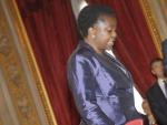 La nueva ministra italiana de Integraci&oacute;n, Cecile Kyenge, jurando su cargo en la sede de la jetafura del Estado.