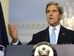 El secretario de Estado de EE UU, John Kerry, durante las declaraciones sobre Siria que ha realizado en el Departamento de Estado en Washington DC, Estados Unidos.