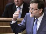 El presidente del Gobierno, Mariano Rajoy, durante su intervenci&oacute;n en una sesi&oacute;n de control al Ejecutivo del pleno del Congreso.