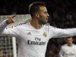 El delantero canario del Real Madrid Jes&eacute; Rodr&iacute;guez celebra su gol ante el Villarreal.