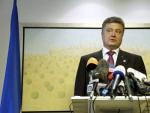 El presidente de Ucrania, Petro Poroshenko, en una locuci&oacute;n ante los medios.