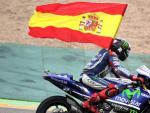 El piloto espa&ntilde;ol de MotoGP Jorge Lorenzo (Movistar Yamaha) celebra su victoria en el Gran Premio de Arag&oacute;n de Motociclismo que se ha disputado en el circuito de Motorland de Alca&ntilde;iz (Teruel).