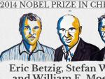 Los ganadores del Premio Nobel de Qu&iacute;mica: Eric Betzig, Stefan W. Hell y William E. Moerner.