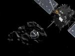 Fotograf&iacute;a sin fechar facilitada por la Agencia Espacial Europea (ESA) de un fotograma de la animaci&oacute;n del m&oacute;dulo Philae mientras se separa de Rosetta y desciende sobre la superficie del cometa 67/P Churyumov-Gerasimenko.
